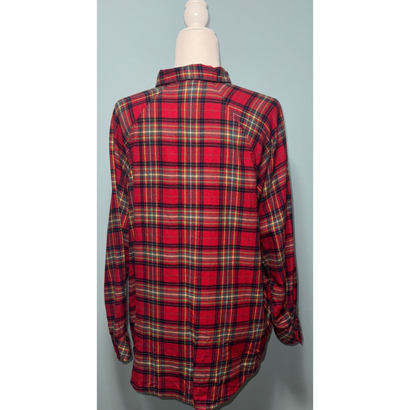Wild Fable Womens M Button Down Shirt Flannel Plaid Hi-low Hem Pockets Holiday - Picture 2 of 11